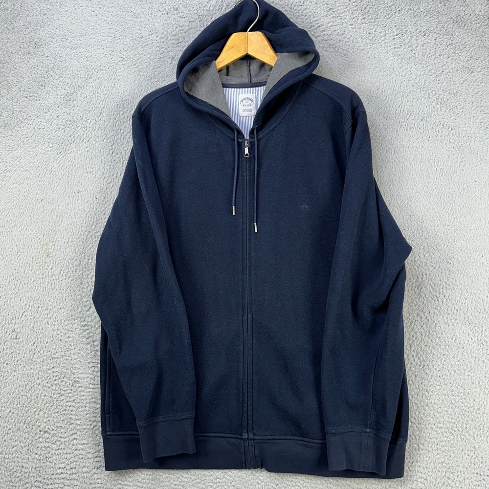 Brooks Brothers 1818 Jacket Hoodie Mens 2XL Blue Full Zip Drawstring Long Sleeve